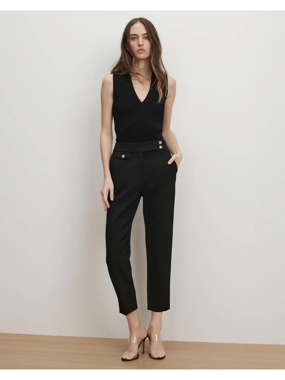 Veronica Beard Renzo Slim-Leg Ankle Pant Black Silver Crest Button 8
